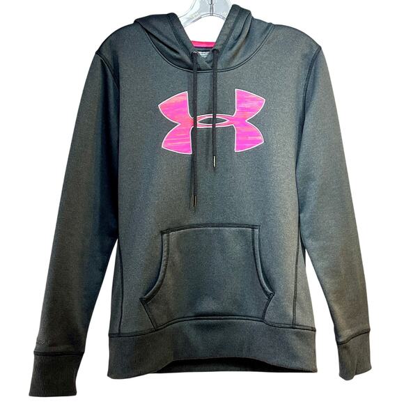 Under Armour Storm Womens Small Gray Pink Pullover Hoodie Fleece Lined ColdGear - Picture 1 of 3